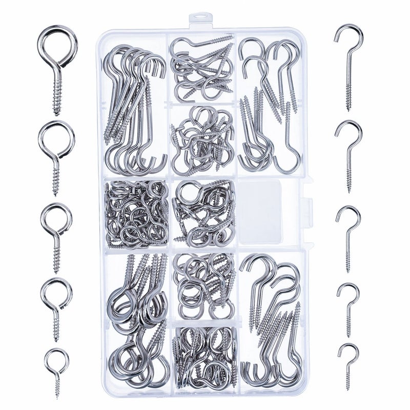 Bememo Screw Hooks and Screw Eyes Kit, Assortment Size Ceiling Hooks Cup Hooks and Eye Bolts, 150 Pieces (Silver) - Image 3